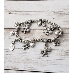 Vintage Cookie Lee Stretch Bracelet Silver Tone Cheer / Cheerleader Theme